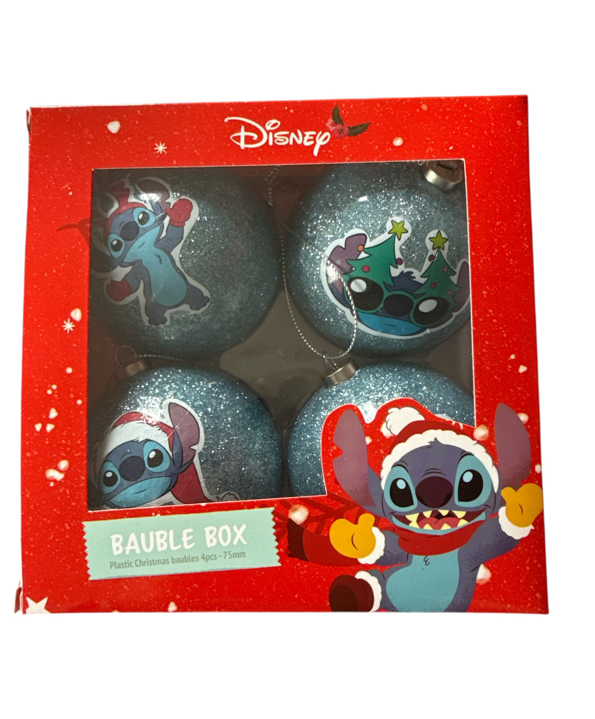 4er Weihnachtskugeln Stitch Blau