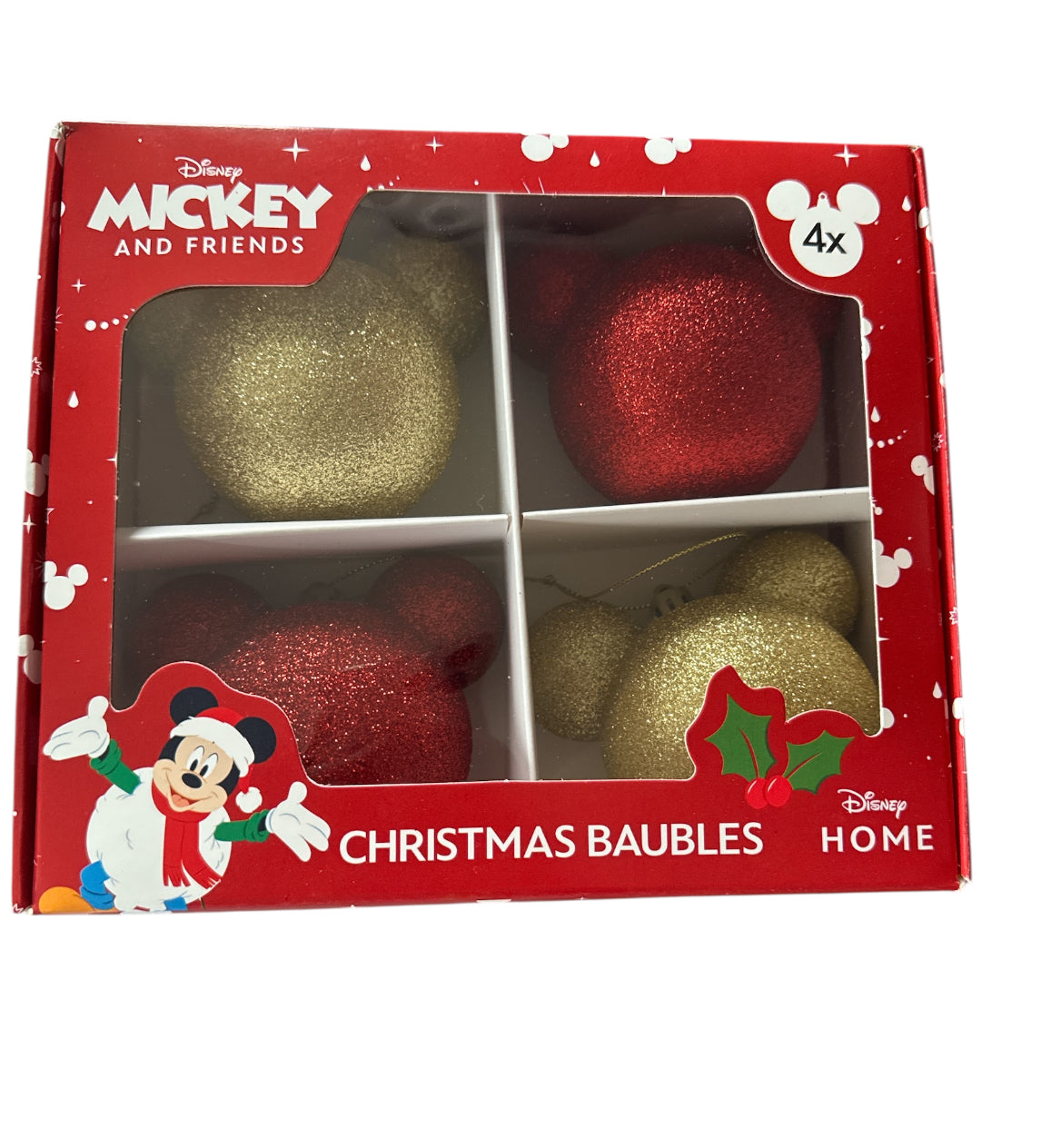 4er Weihnachtskugeln Mickey Rot Gold
