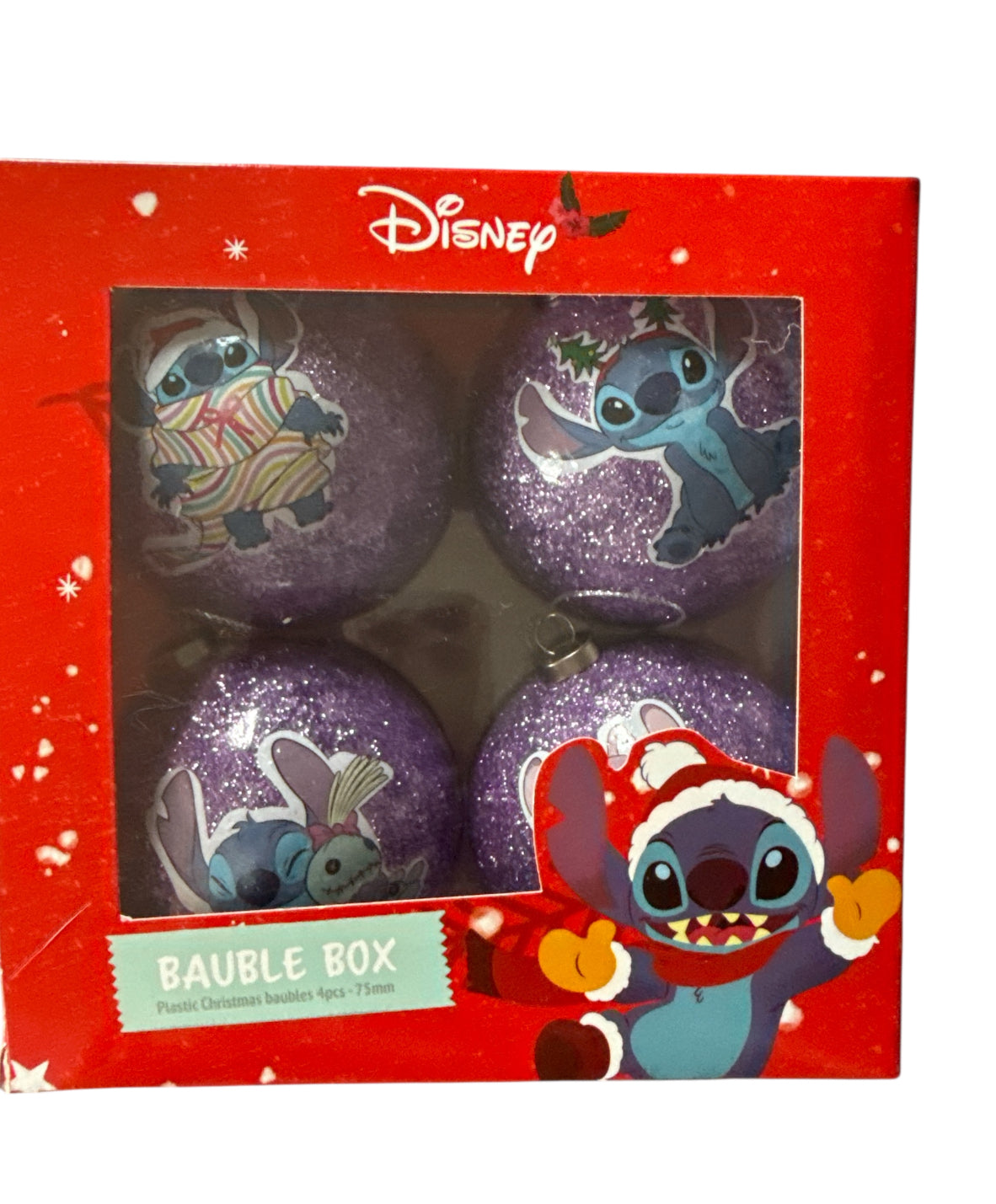 4er Weihnachtskugeln Stitch Lila