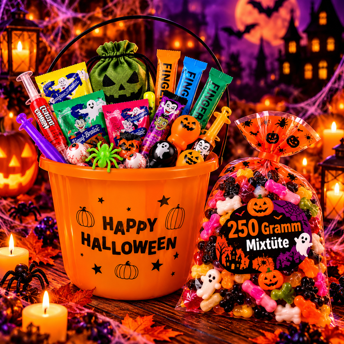 Halloween Eimer Orange Schrift