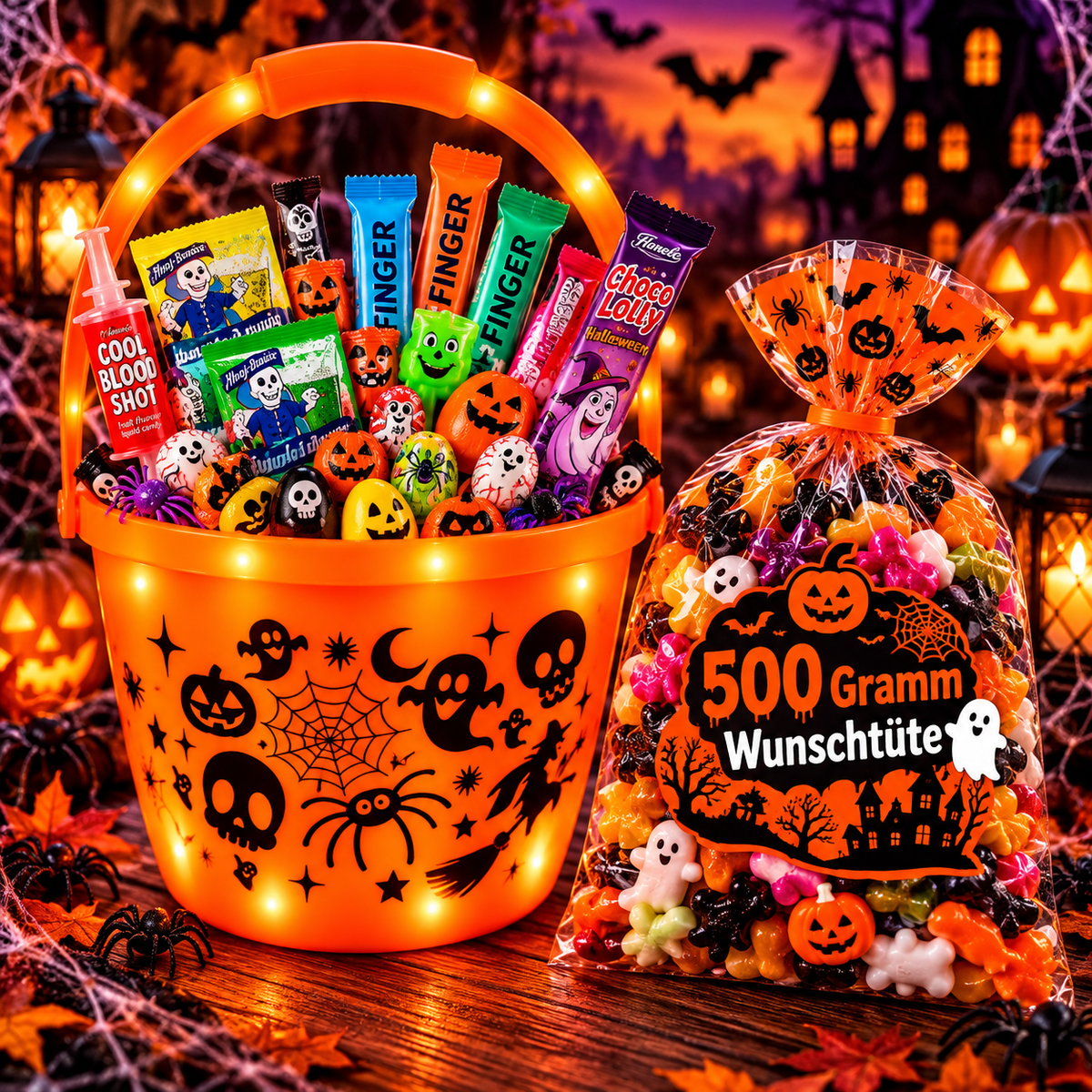 LED Halloween Eimer mit 500g Wunschtüte