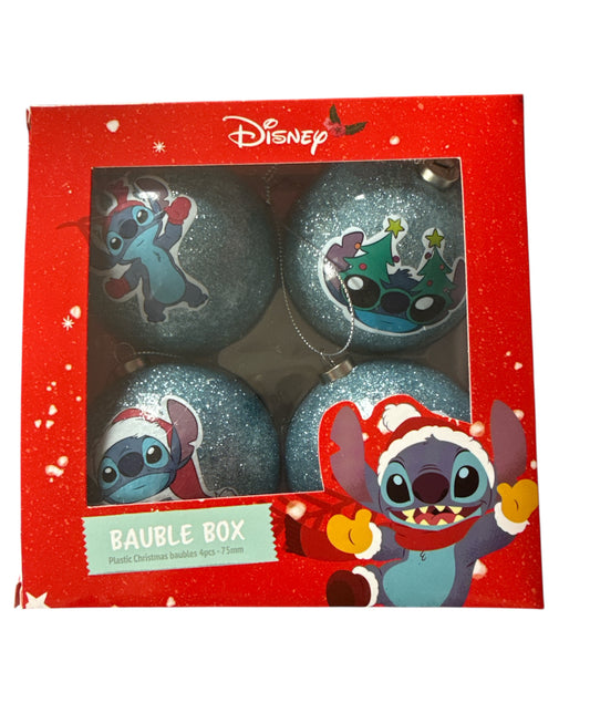 4er Weihnachtskugeln Stitch Blau