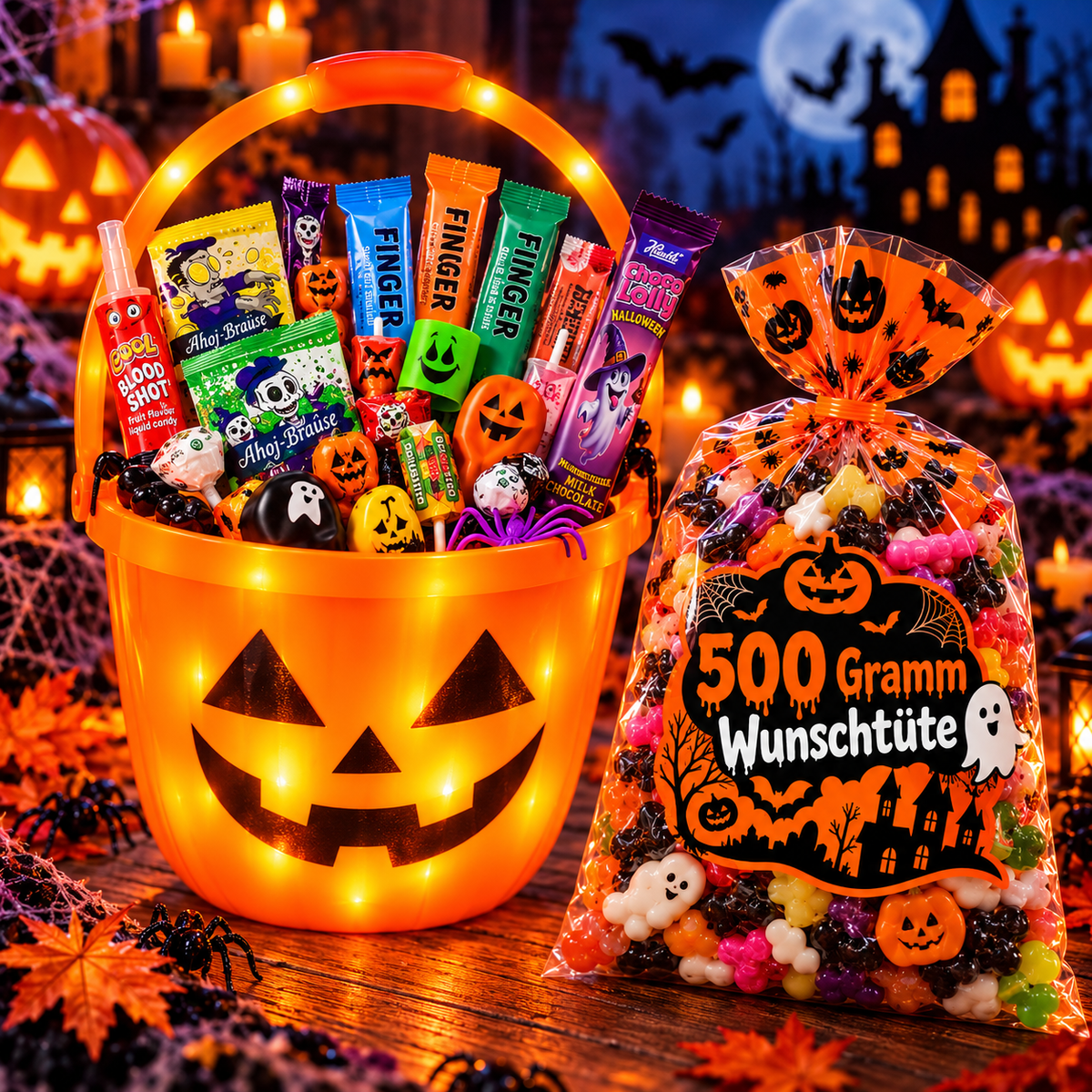LED Halloween Eimer mit 500g Wunschtüte