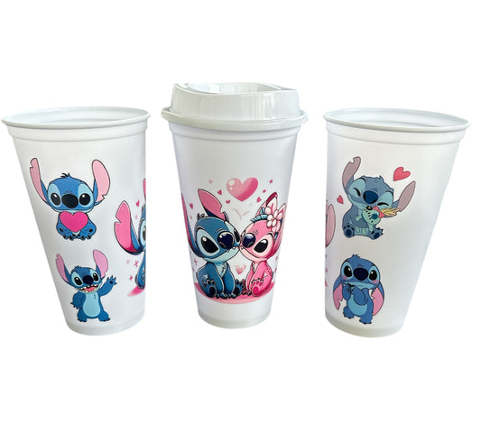 Coffee to Go Becher weiß Stitch und Angel gefüllt