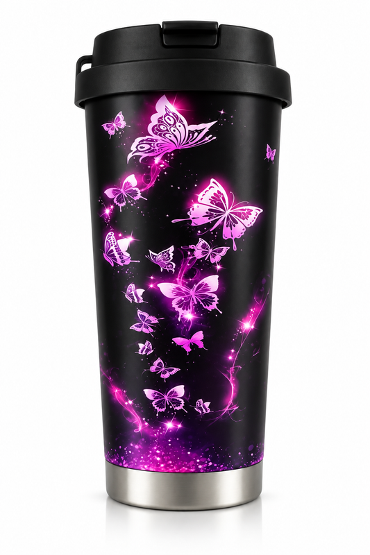 Thermobecher Coffee Schmetterling pink